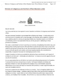 283-18(2) - Minister of Indigenous and Northern Affairs Mandate Letter to Minister Bennett 