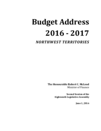 Budget Address 2016-2017 Northwest Territories