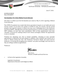 446-19(2) - Follow-up Letter for Oral Question 725-19(2) - : Medical Travel Advocate 