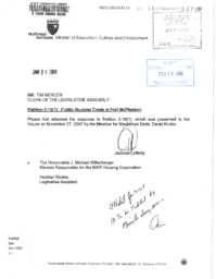 003-16(2) - Government of the Northwest Territories Response to Petition 2-16(1): Public Housing Costs in Fort McPherson