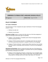 154-18(2) - Yukon Department of Education Admission to French First Language Schools Policy 