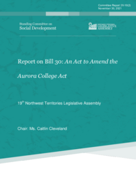 CR 20-19(2) - Report on the Review of Bill 30: An Act to Amend the Aurora College Act