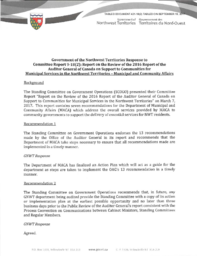 421-18(2) - Government of the Northwest Territories Response to Committee Report 9-18(2): Report on the Review of the 2016 Report of the Auditor General of Canada on Support to Communities for Municipal Services in the Northwest Territories - Municipal an