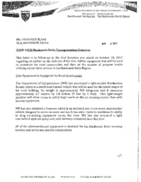 054-18(3) - Follow-Up Letter for Oral Question 18-18(3) Mackenzie Delta Transportation Concerns 