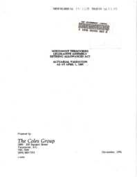 055-12(3) - Actuarial Evaluations as at April 1, 1992, of the Northwest Territories Retiring Allowances Act and Supplementary Retiring Allowances Act