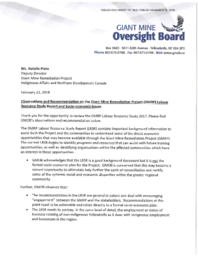 137-18(3) - Giant Mine Oversight Board Letter to the Deputy Director of the Giant Mine Remediation Project regarding Observations and Recommendations on the Giant Mine Remediation Project (GMRP) Labour Resource Study Report and Socio-economic Issues 