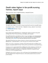 080-18(2) - Article - "Death rates higher in for-profit nursing homes, report says" 