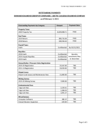 330-19(2) - Outstanding Payments Dominion Diamond Group of Companies/Arctic Canadian Diamond Company as of February 3, 2021 