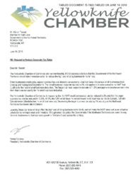 072-18(2) - Correspondence from Yellowknife Chamber of Commerce - Request to Reduce Corporate Tax Rates, 