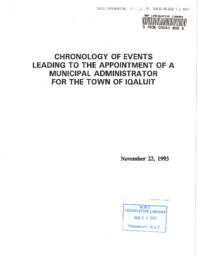 06-12(4) - Chronology of Events Leading up to Appointment of Town of Iqaluit Municipal Administrator