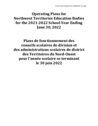 575-19(2) - Operating Plans for Northwest Territories Education Bodies for the 2021-2022 School Year Ending June 30, 2022 Volumes 1 and 2 