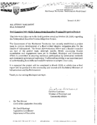 249-18(2) - Follow-up Letter to Oral Question 365-18(2): Tuktoyaktuk Shoreline Erosion Mitigation Project 