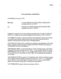 Social housing agreement between Canada Mortgage and Housing Corporation and Northwest Territories Housing Corporation