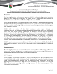 452-19(2) - Government of the Northwest Territories to Committee Report 15-19(2) -  Report on the Review of the Auditor General's 2020 Audit of Early Childhood to Grade 12 Education in the Northwest Territories 