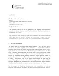 142-17(5) - Annual Report of the Equal Pay Commissioner for the Northwest Territories for the Period July 1, 2013 to June 30, 2014 