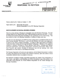 60-12(6) - Response to Petition for the Reinstatement of Social Housing Funding