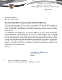 639-19(2) - Follow-up Letter for Oral Question 904-19(2):  Emerging Stronger and Economic Recovery