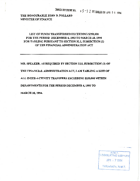 05-12(6) - List of Funds Transferred Exceeding $250,000 for the Period December 6, 1993 to March 28, 1994