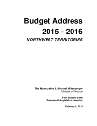 Budget Address 2015-2016 Northwest Territories