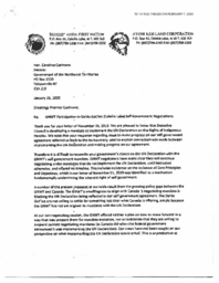 013-19(2) - Letter from Behdzi" Ahda First Nation and Ayoni Keh Land Corporation to Premier regarding GNWT Participation in Dehla Got-ine (Colville Lake) Self Government Negotiations, dated January 16, 2020 