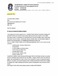 310-19(2) - Letter from Hamlet of Sachs Harbour to MLA Nunakput dated January 26, 2021 regarding Letter of Interest for Project at Airport 