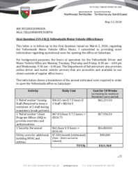 079-19(2) - Follow-up Letter for Oral Question 159-19(2): Yellowknife Motor Vehicle Office Hours 