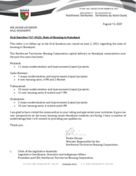 460-19(2) - Follow-up Letter for Oral Question 747-19(2) - : State of Housing in Nunakput 