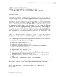 34-16(3) - Minister of Transportation Report to the Legislative Assembly for 2008 on the Transportation of Dangerous Goods Act (1990)