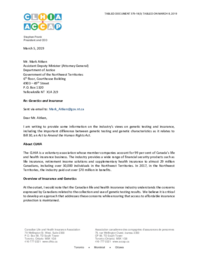 379-18(3) - Letter from President and CEO, Canadian Life and Health Insurance Association to Assistant Deputy Minister, Justice regarding Genetics and Insurance, dated March 5, 2019 