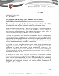 311-18(3) - Follow-up Letter for Oral Questions 384-18(3), 387-18(3), 389-18(3), and 432-18(3): Lands Rights for Traditional Cabins 