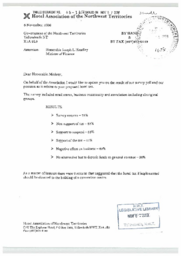 066-14(3)-chairperson of the Hotel Association of the Northwest Territories, dated November 6, 2000, regarding a survey on the proposed hotel tax