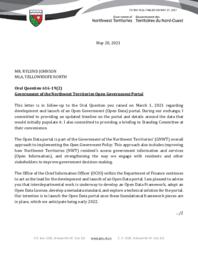 394-19(2) - Follow-up Letter for Oral Question 616-19(2)  Government of the Northwest Territories Open Government Portal