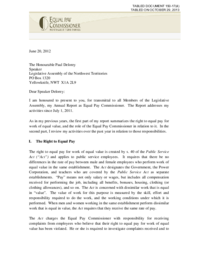 150-17(4) - Annual Report of the Equal Pay Commissioner for the Northwest Territories for the Period July 1, 2011 to June 30, 2012 