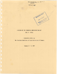 62-87(1) - Review of Financial Administration Act, Bill 9-87(1), Conducted by the Standing Committees on Legislation and Finance