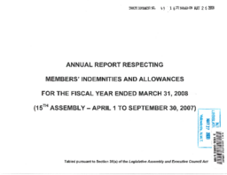 049-16(2) - Annual Report Respecting Members' Indemnities and Allowances for the Fiscal Year Ended March 31, 2008 (15th Assembly - April 1 to September 30, 2007)