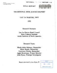 30-12(4) - Traditional Dene Justice, Final Report, Lac La Martre, NWT, 1993