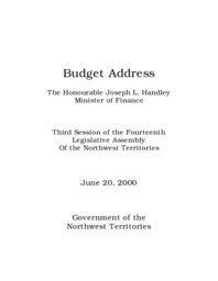 Budget Address 2000-2001 Northwest Territories