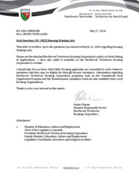 116-19(2) - Follow-up Letter for Oral Question 192-19(2): Housing Waiting Lists 