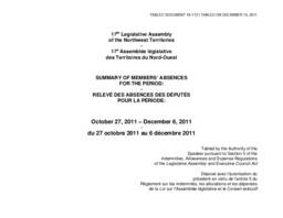 19-17(1) - Summary of Members' Absences for the Period October 27, 2011 to December 6, 2011 