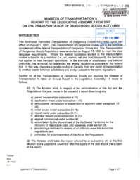 019-16(2) - Minister of Transportation's Report to the Legislative Assembly for 2007 on the Transportation of Dangerous Goods Act (1990)