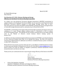 370-19(2) - Follow-up Letter for Oral Question 655-19(2): Biomass Heating and Energy Efficiency for Northwest Territories Housing Corporation 