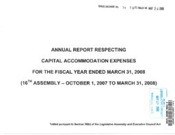 054-16(2) - Annual Report Respecting Capital Accommodation Expenses for the Fiscal Year Ended March 31, 2008 (16th Assembly - October 1, 2007 to March 31, 2008)