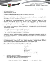 318-19(2) - Follow-up letter for Oral Question 491-19(2): Fire Services for Ingraham Trail Residents 