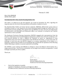 562-19(2) - Follow-up Letter for Oral Question 828-19(2) - : Inuvik Warming Shelter Fire 