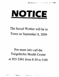 06-16(4) - Notice of Social Worker Visit to Tsiigehtchic on September 8th, 2009 