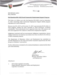 064-18(3) - Follow-Up Letter for Oral Question 830-18(2) Small Community Employment Support Program 