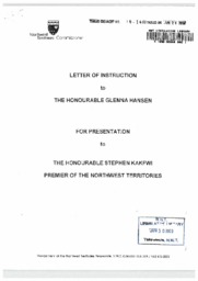 019-14(3)-Letter of instruction to the Honourable Glenna Hansen for presentation to the Honourable Stephen Kakfwi, Premier of the Northwest Territories