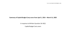 231-19(2) - Summary of Capital Budget Carry-overs from April 1, 2015 - March 31, 2020 