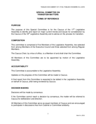 211-17(5) - Special Committee on Transition Matters - Terms of Reference 