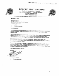 170-16(5) - Letter to Minister Lee, Health and Social Services, from Chief Joachim Bonnetrouge, Deh Gah Gotie First Nation, on an investigation into the Allisdair Leishman incident at Stanton Territorial Hospital 